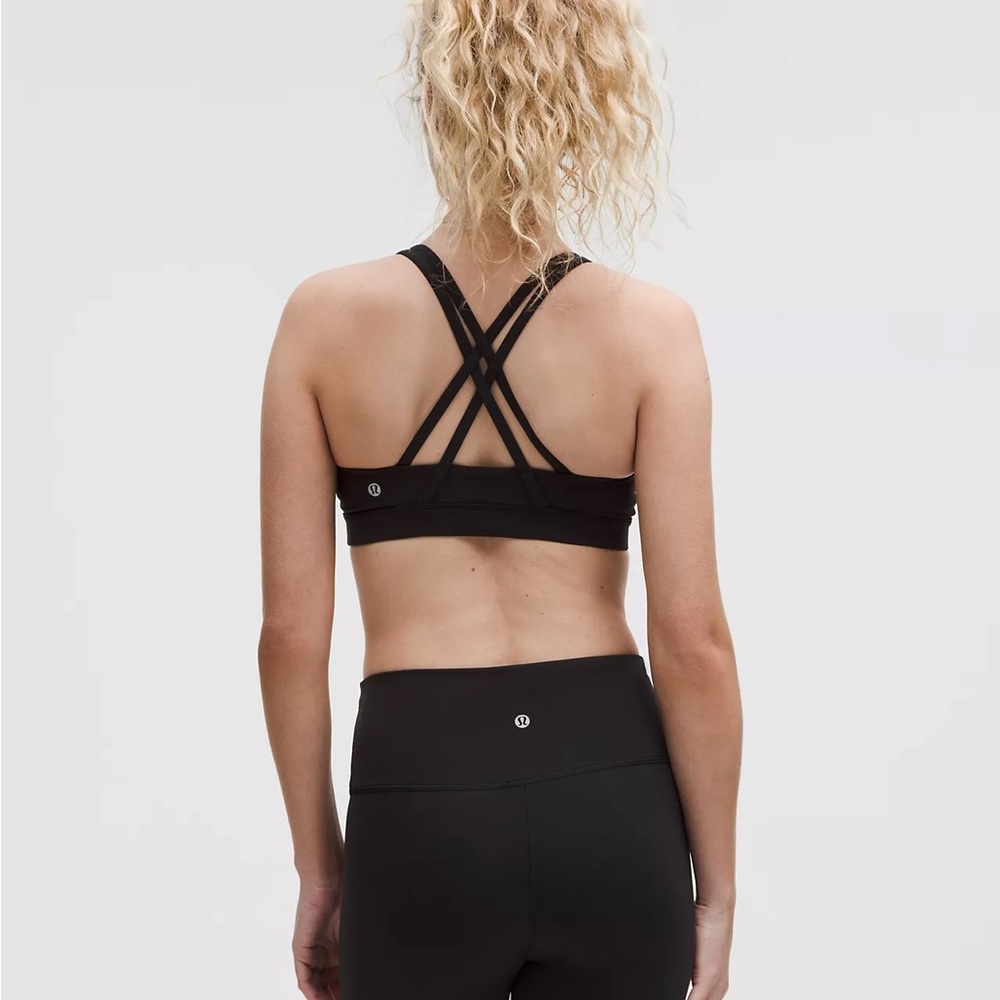Lululemon Energy Bra
Medium Support, B–D Cups, black strappy sports bra